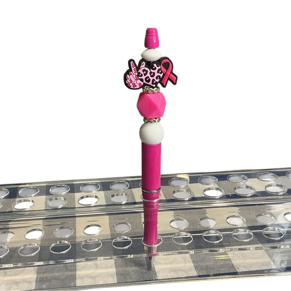Pink Breast Cancer Ribbon Beaded Handmade Pen - Picture 3 of 3